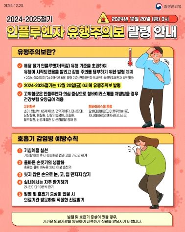 인플루엔자 유행주의보 발령 안내 포스터