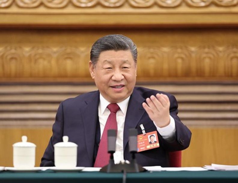 시진핑(習近平) 중국공산당 중앙위원회 총서기, 국가주석, 중앙군사위원회 주석이 5일 오후 본인이 속한 제14기 전국인민대표대회(전인대) 제3차 회의 장쑤(江蘇)대표단 심의에 참석했다. (사진/신화통신)